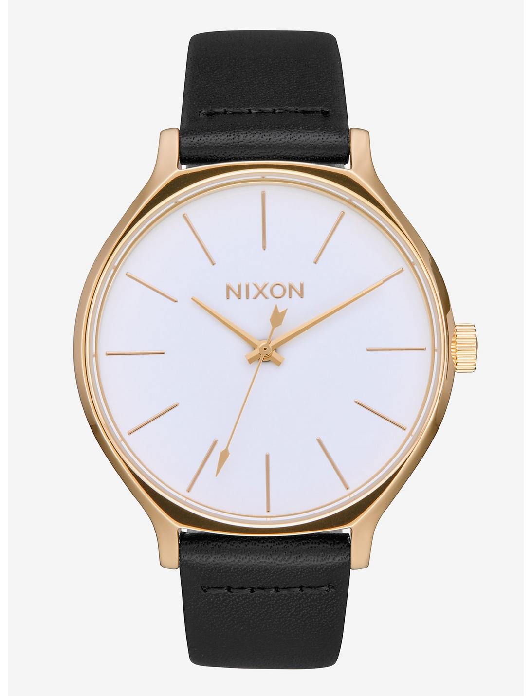 Nixon Clique Leather Gold White Black Watch, , hi-res