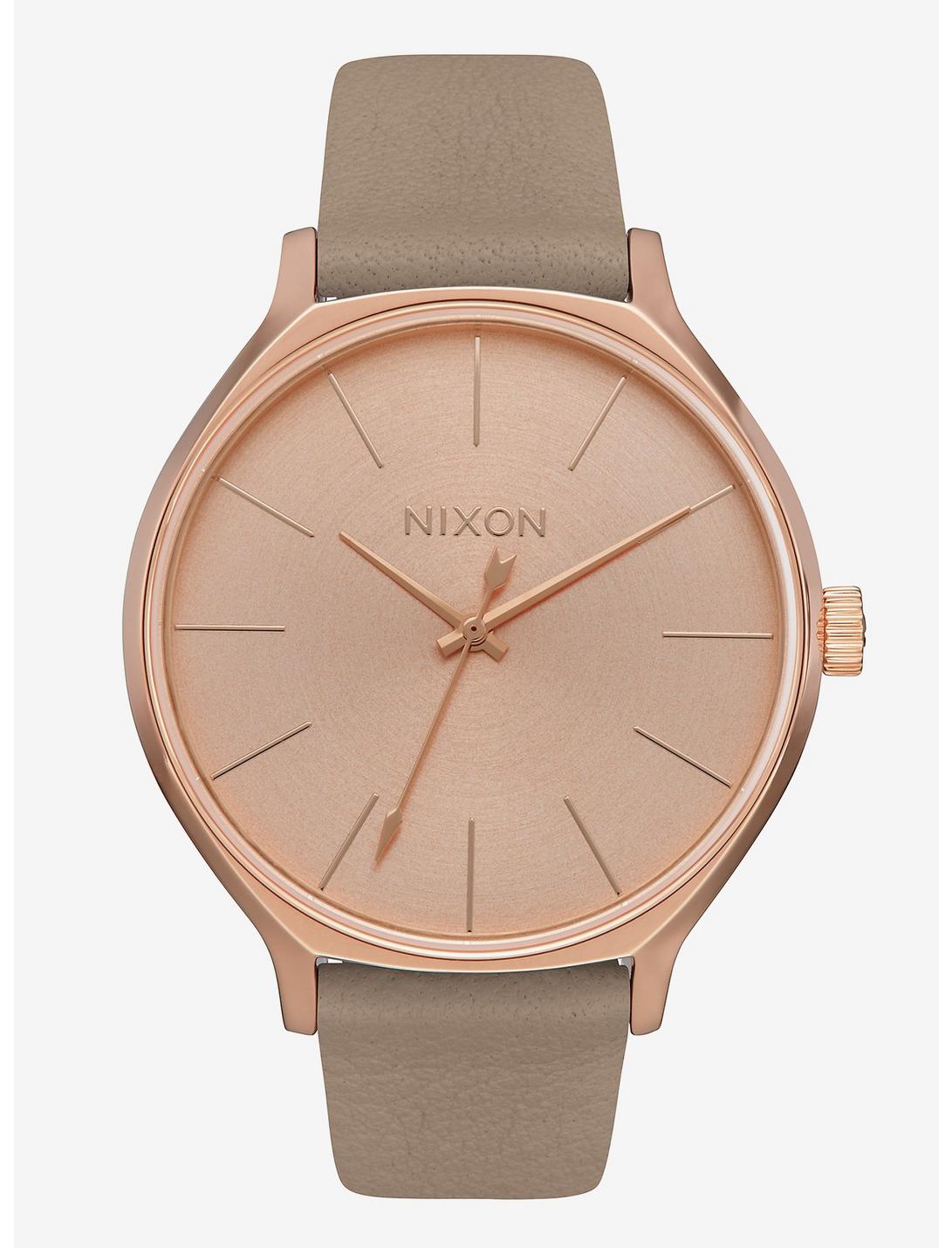 Nixon Clique Leather Rose Gold Gray Watch, , hi-res