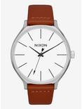 Nixon Clique Leather Silver Brown Watch, , hi-res
