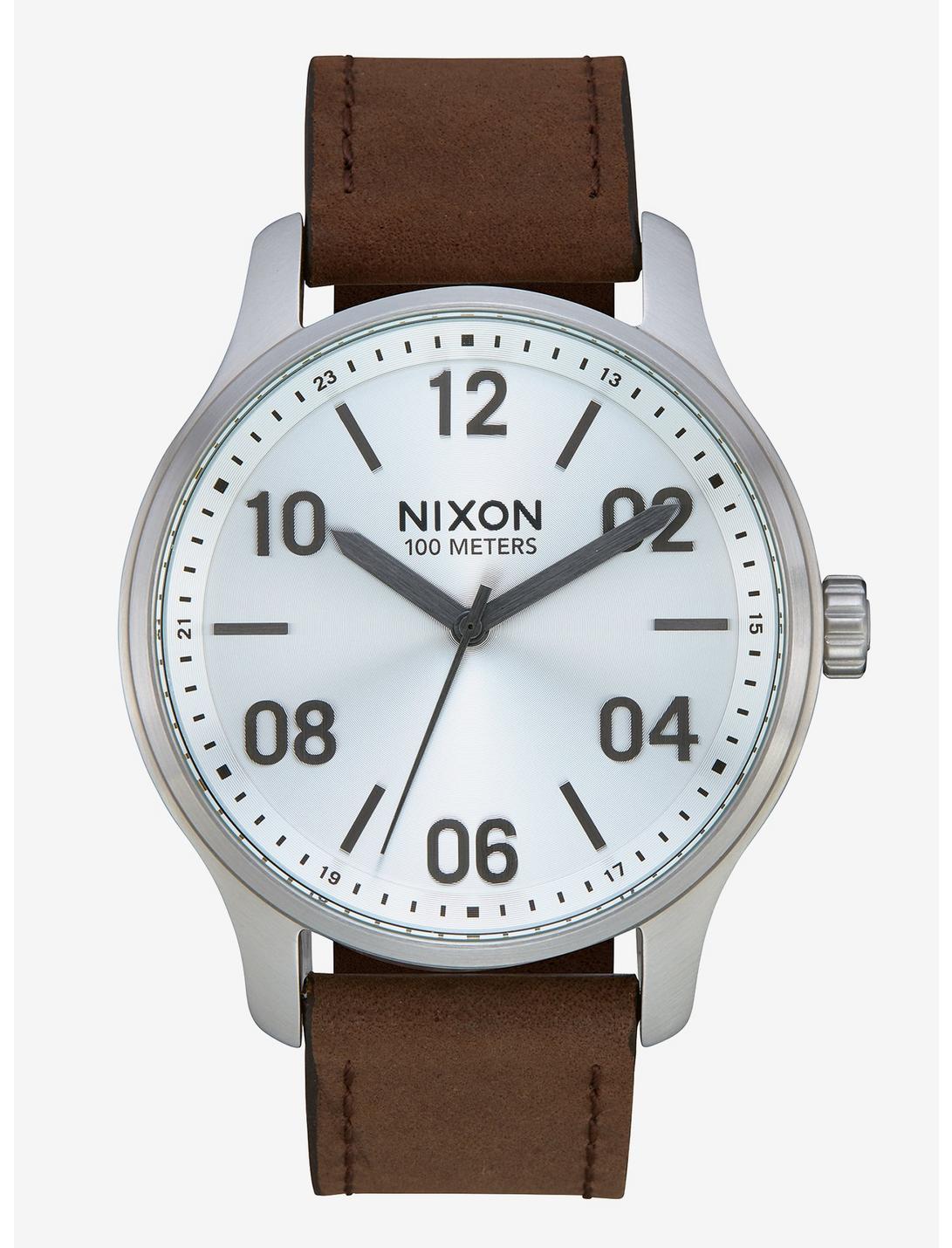 Nixon Patrol Leather Silver Brown Watch, , hi-res