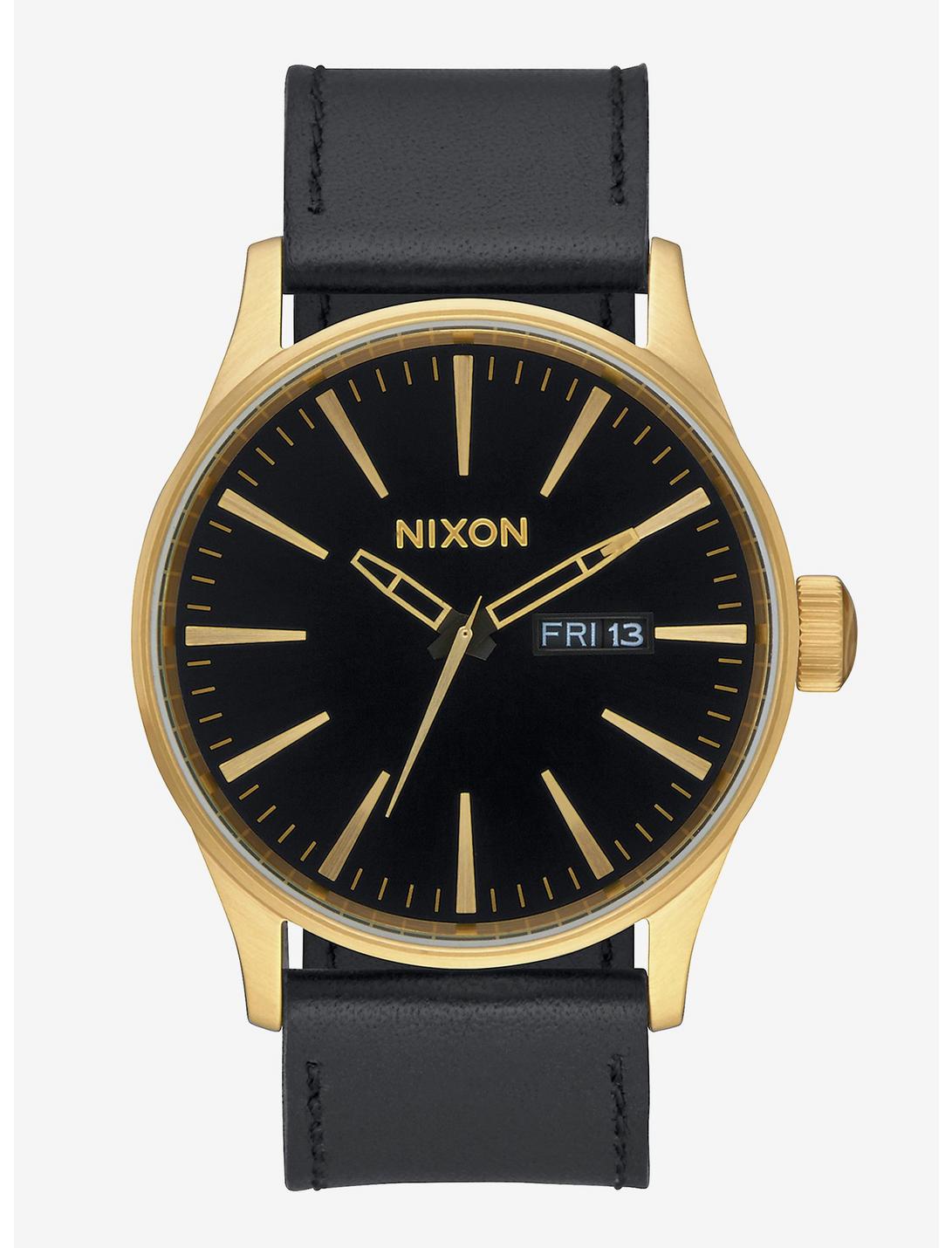 Nixon Sentry Leather Gold Black Watch, , hi-res