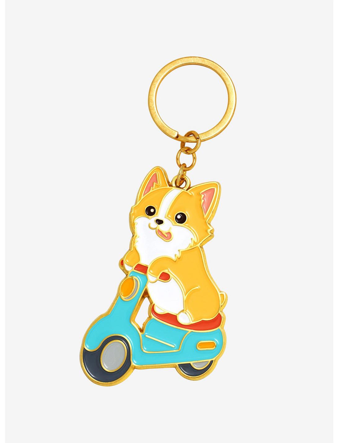 Corgi Scooter Enamel Keychain - BoxLunch Exclusive, , hi-res