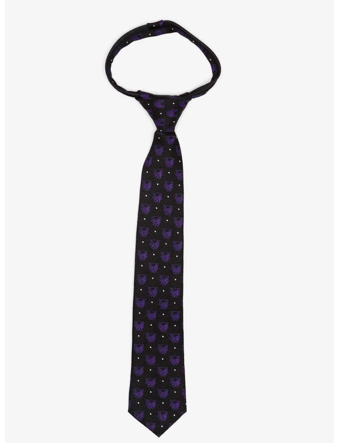 Marvel Black Panther Purple Dot Boys' Zipper Tie 100% Silk NEW