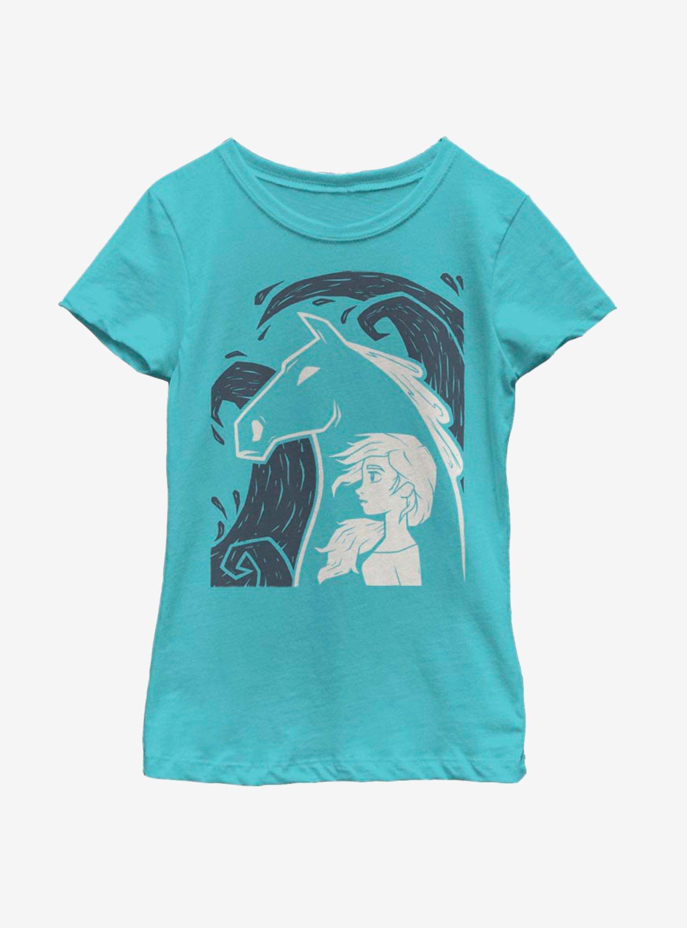 Disney Frozen 2 Elsa Linocut Youth Girls T-Shirt, TAHI BLUE, hi-res