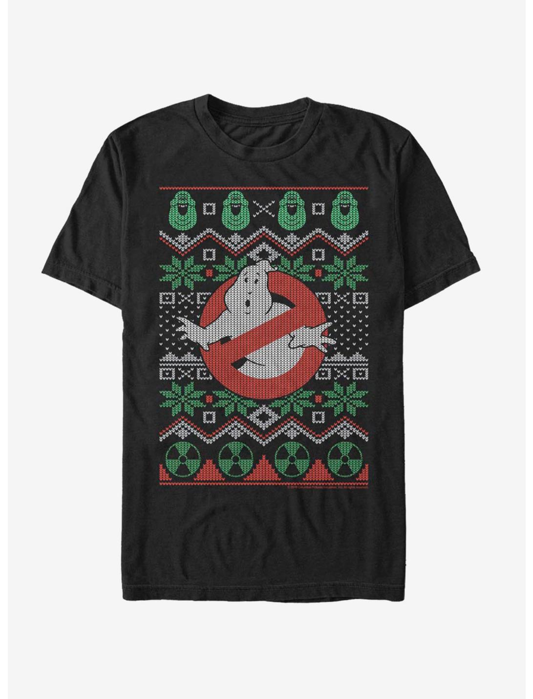 Ghostbusters Logo Christmas Pattern T-Shirt, BLACK, hi-res