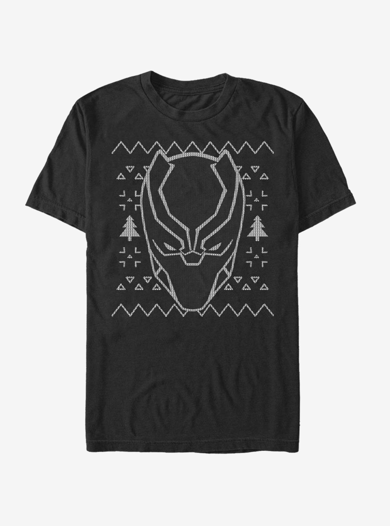 Marvel Black Panther Mask Christmas Pattern T-Shirt, BLACK, hi-res