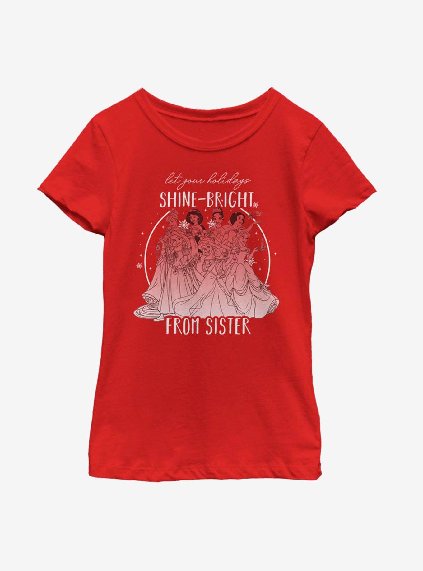 Disney Princesses Shine Bright Sister Youth Girls T-Shirt, RED, hi-res