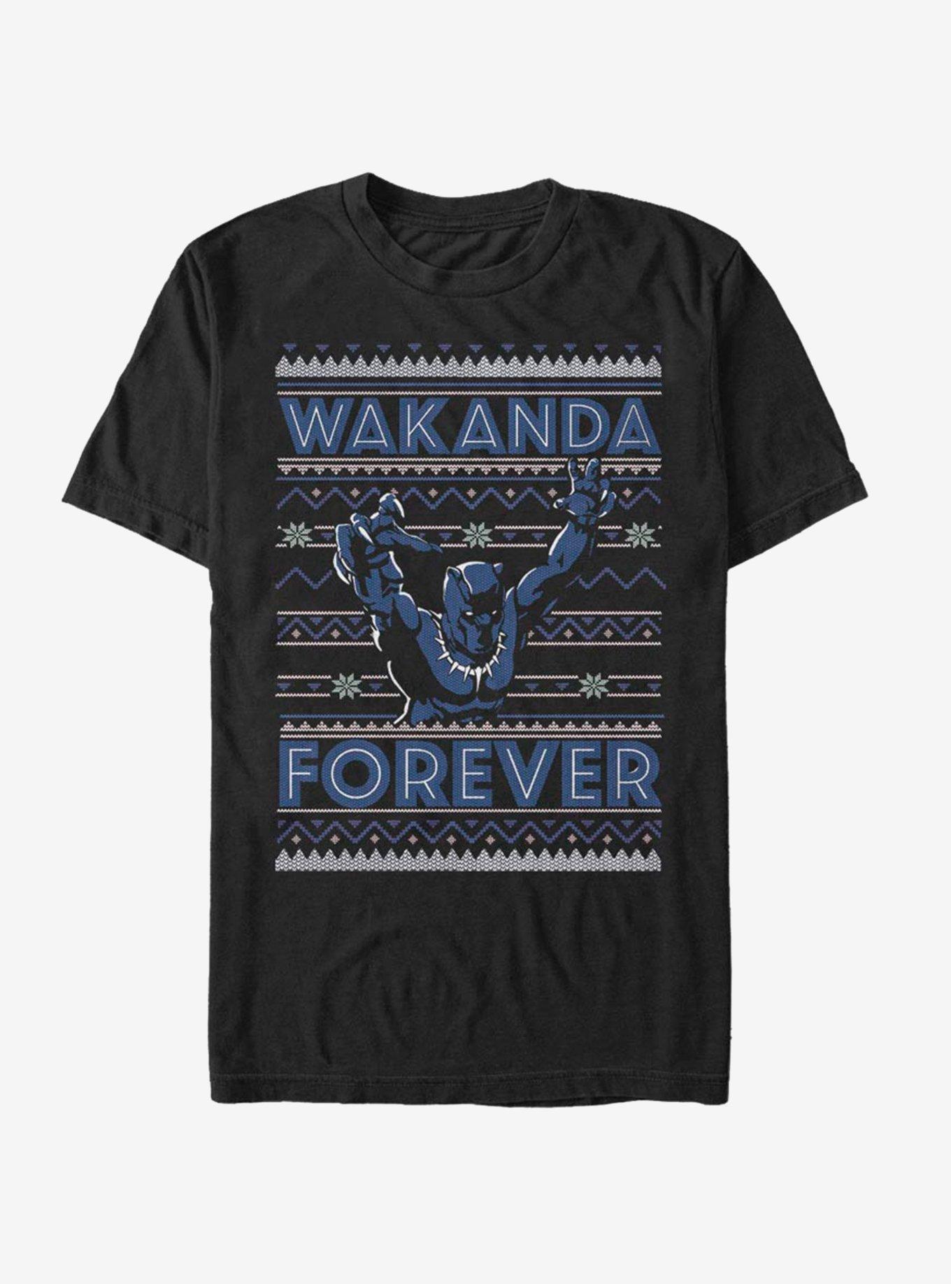 Marvel Black Panther Wakanda Holiday Christmas Pattern T-Shirt - BLACK ...