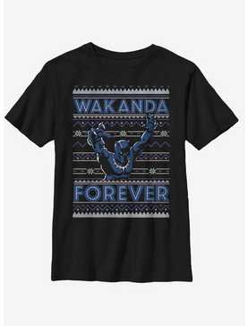 Marvel Black Panther Wakanda Holiday Christmas Pattern Youth T-Shirt, , hi-res