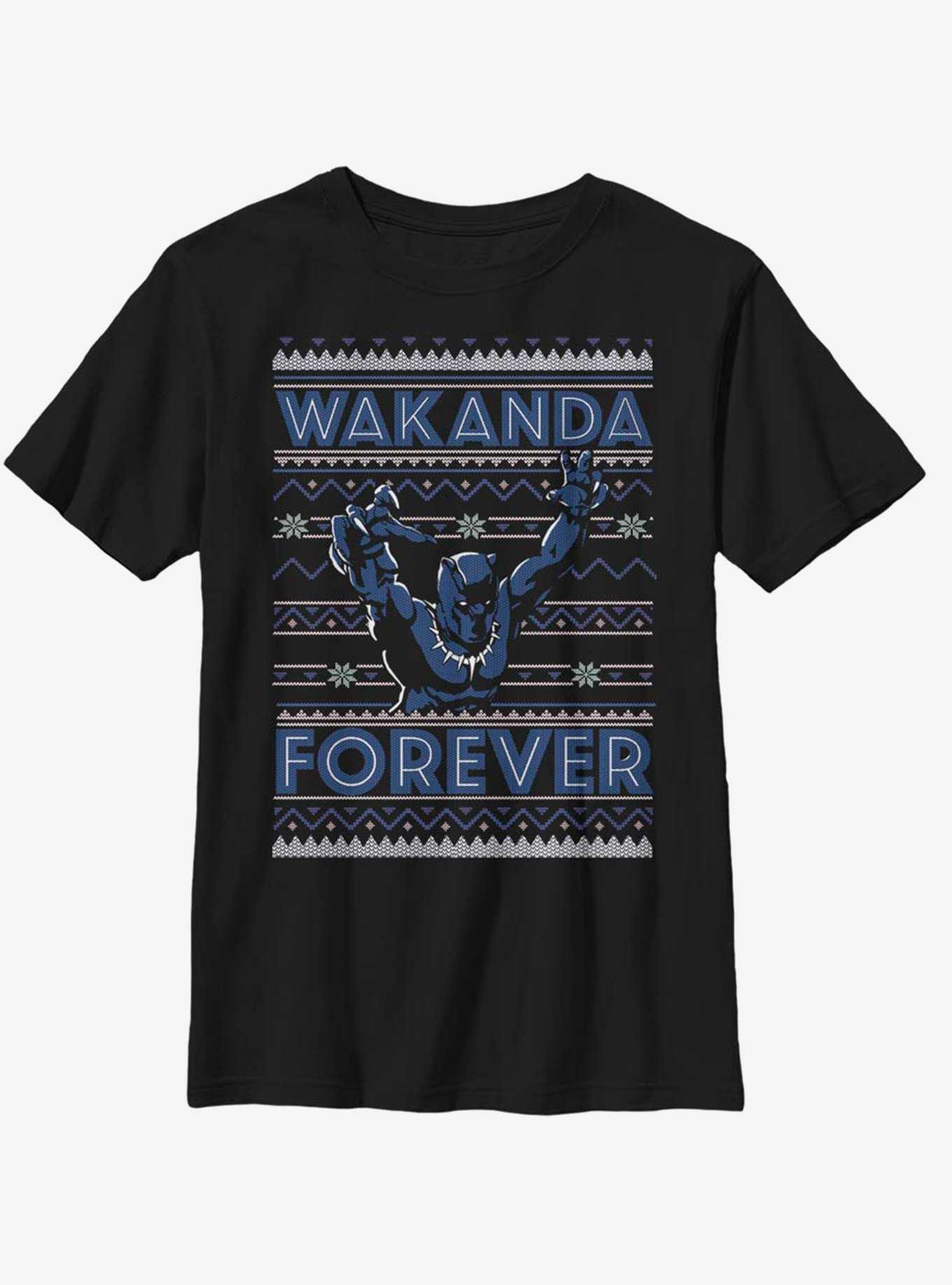 Marvel Black Panther Wakanda Holiday Christmas Pattern Youth T-Shirt, , hi-res