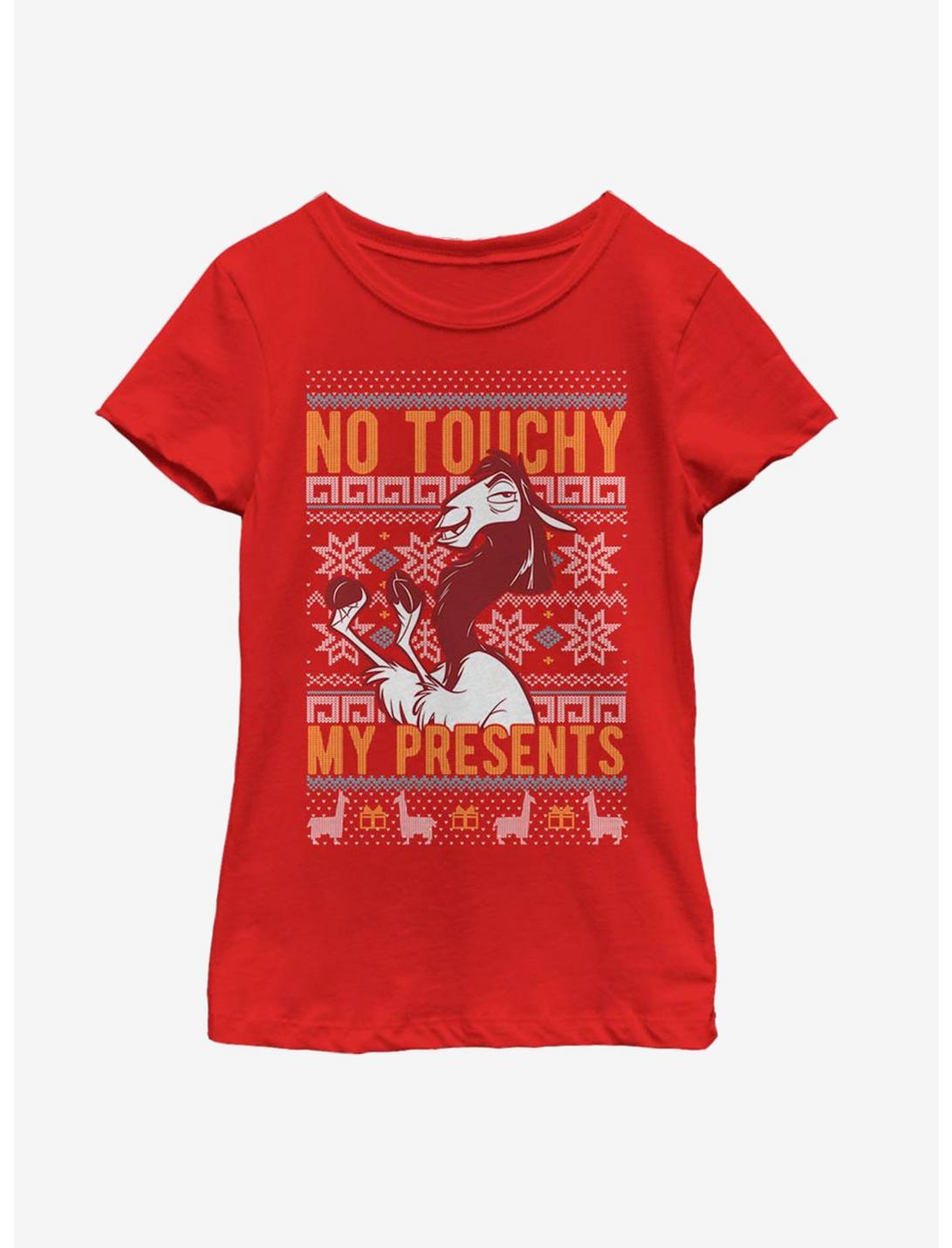 Disney The Emperors New Groove No Touchy Christmas Pattern Youth Girls T-Shirt, RED, hi-res