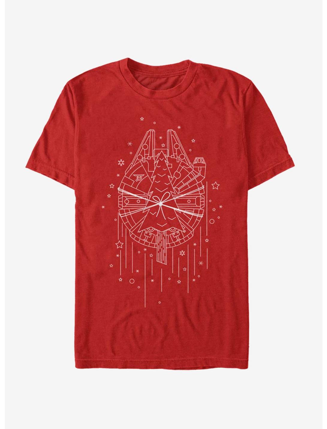 Star Wars Falcon Christmas Line Art T-Shirt, RED, hi-res