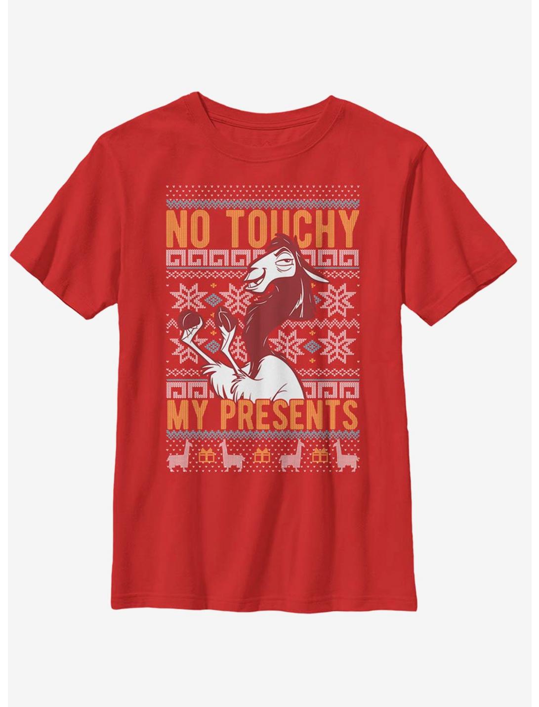 Disney The Emperor's New Groove No Touchy Christmas Pattern Youth T-Shirt, RED, hi-res