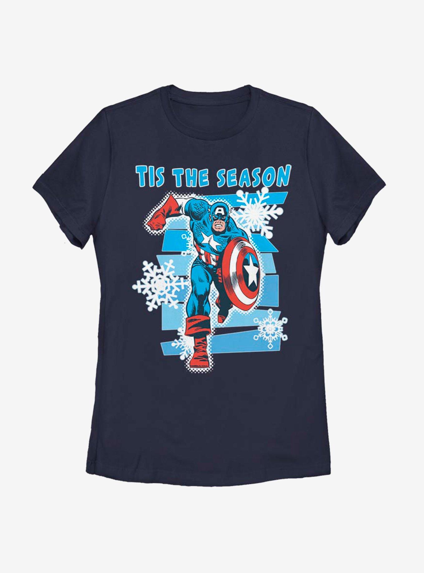 Marvel Captain America Shield Season Womens T-Shirt - BLUE | BoxLunch