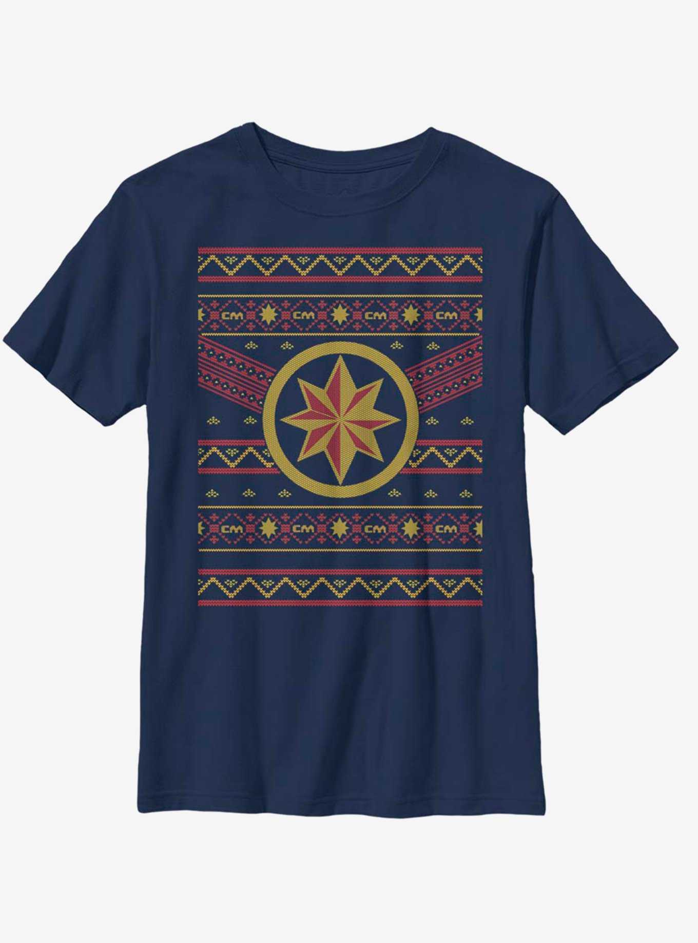 Marvel Captain Marvel Christmas Pattern Youth T-Shirt, , hi-res