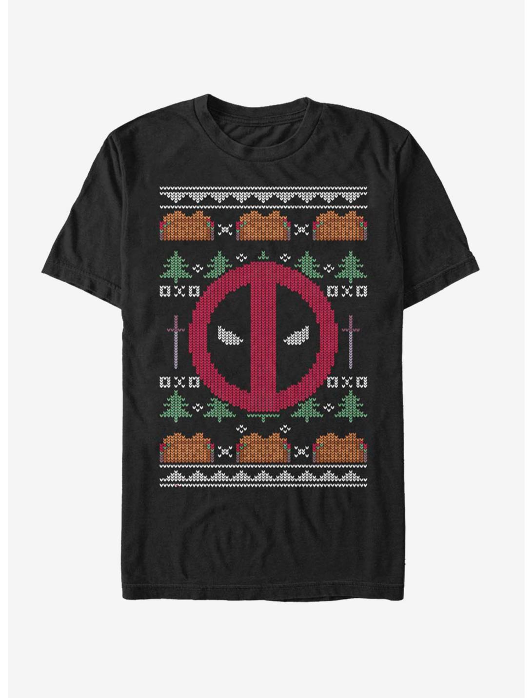 Marvel Deadpool Logo Christmas Pattern T-Shirt, BLACK, hi-res