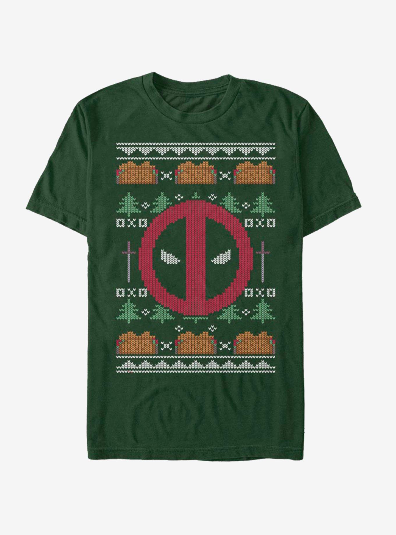 Marvel Deadpool Logo Christmas Pattern T-Shirt, FOREST GRN, hi-res
