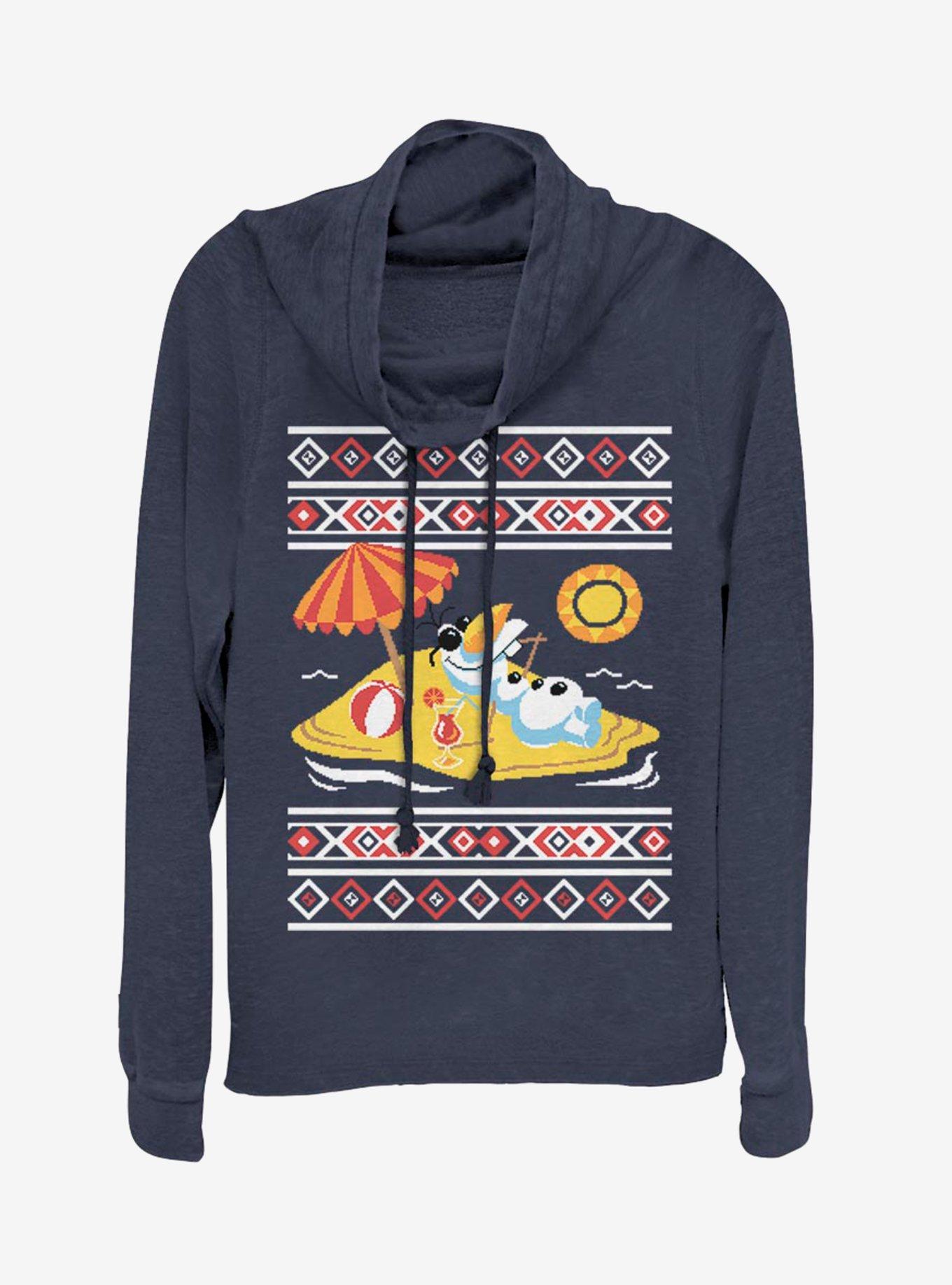 Disney Frozen Olaf Christmas Pattern Cowlneck Long-Sleeve Womens Top, , hi-res