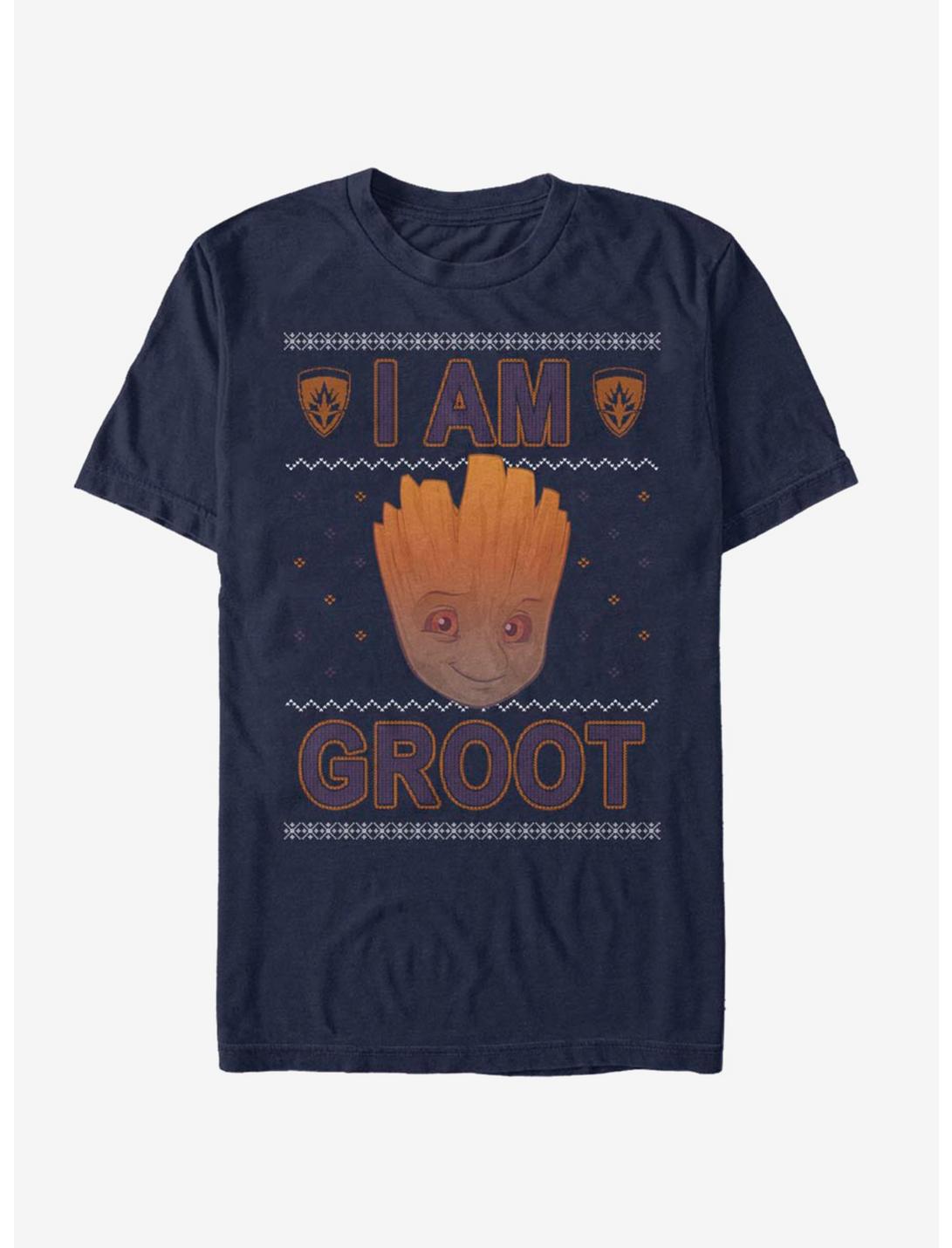 Marvel Guardians Of The Galaxy Groot Christmas Pattern T-Shirt, NAVY, hi-res