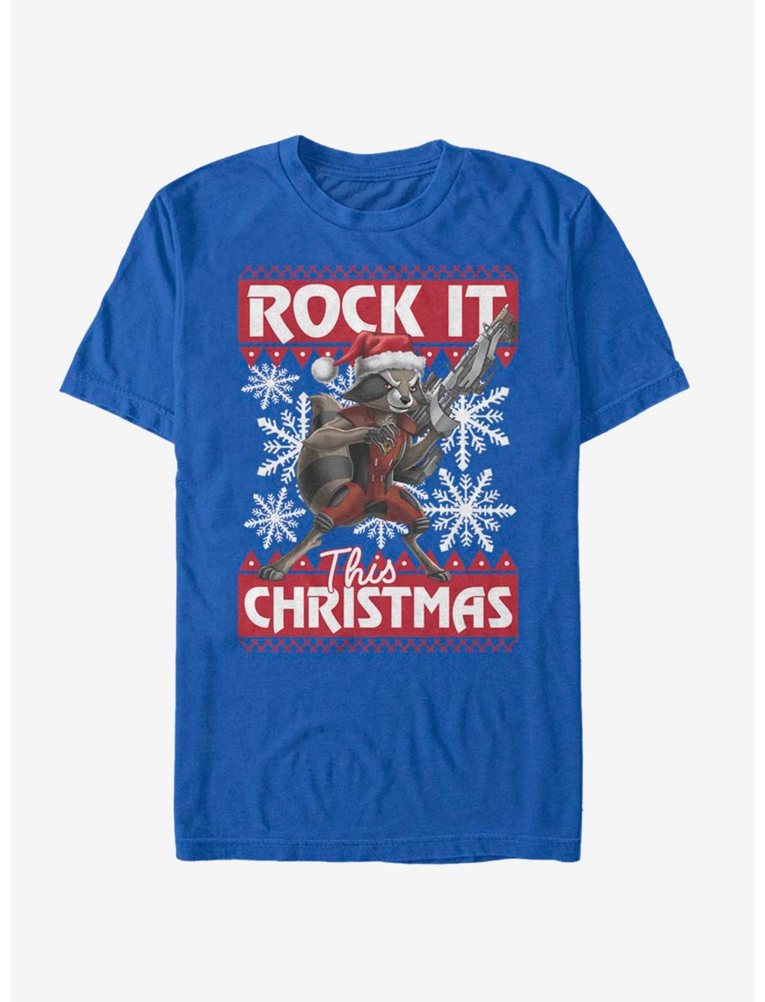 Marvel Guardians Of The Galaxy Rocket Christmas T-Shirt, ROYAL, hi-res