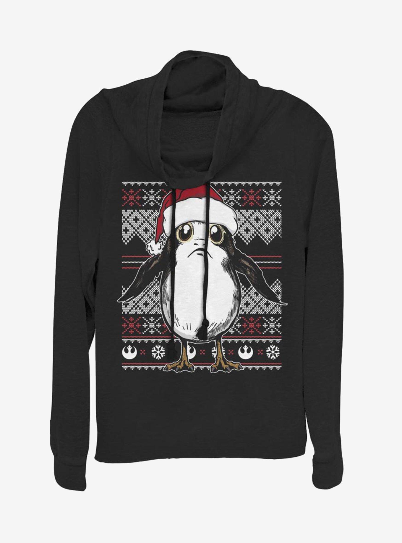 Star Wars Porg Christmas Pattern Cowlneck Long-Sleeve Womens Top, , hi-res