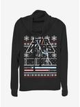 Star Wars Holiday Face Off Christmas Pattern Cowlneck Long-Sleeve Womens Top, BLACK, hi-res