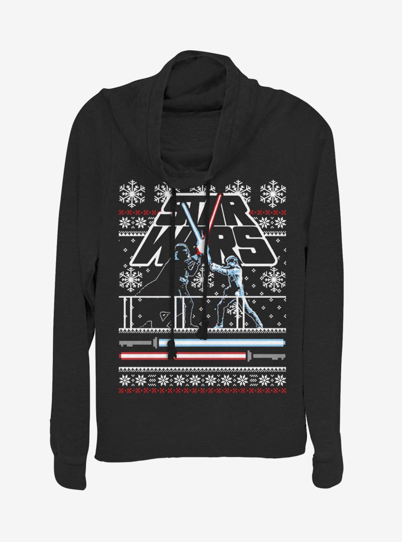 Star Wars Holiday Face Off Christmas Pattern Cowlneck Long-Sleeve Womens Top, , hi-res