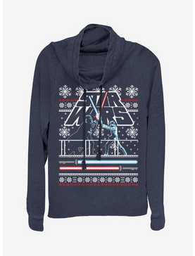 Star Wars Holiday Face Off Christmas Pattern Cowlneck Long-Sleeve Womens Top, , hi-res