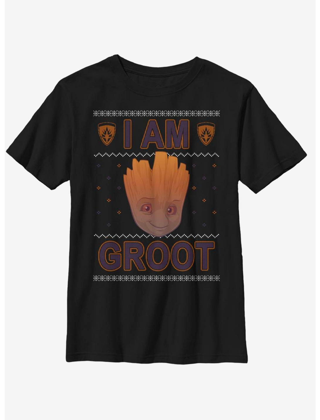 Marvel Guardians Of The Galaxy Groot Christmas Pattern Youth T-Shirt, BLACK, hi-res
