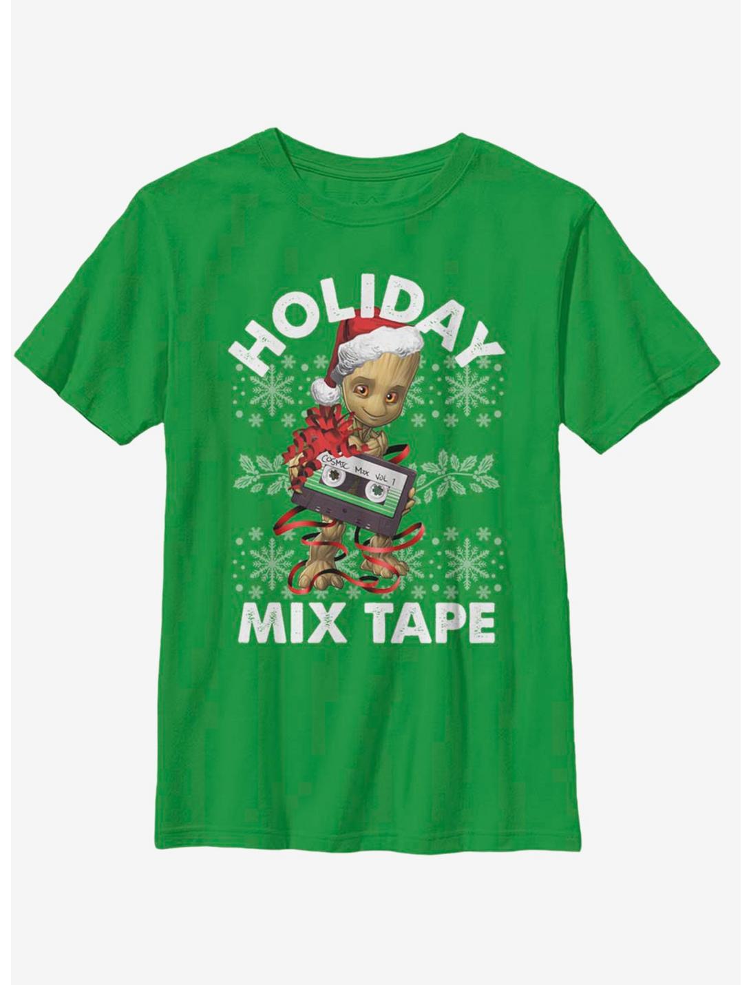 Marvel Guardians Of The Galaxy Groot Mix Tape Christmas Youth T-Shirt, KELLY, hi-res