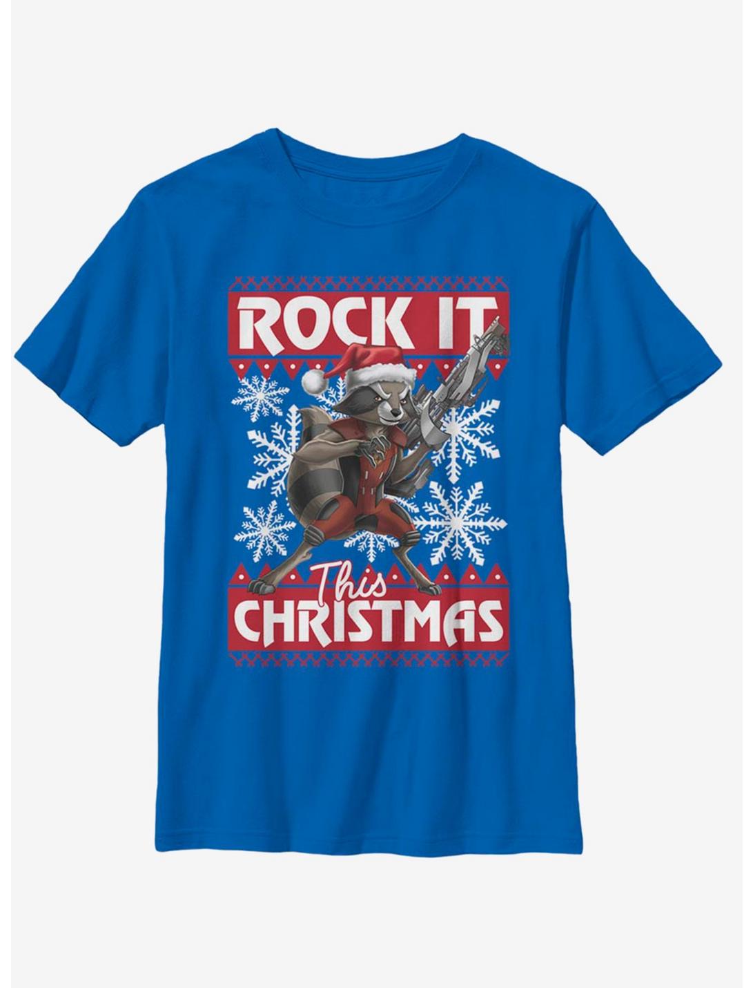Marvel Guardians Of The Galaxy Rocket Christmas Youth T-Shirt, ROYAL, hi-res