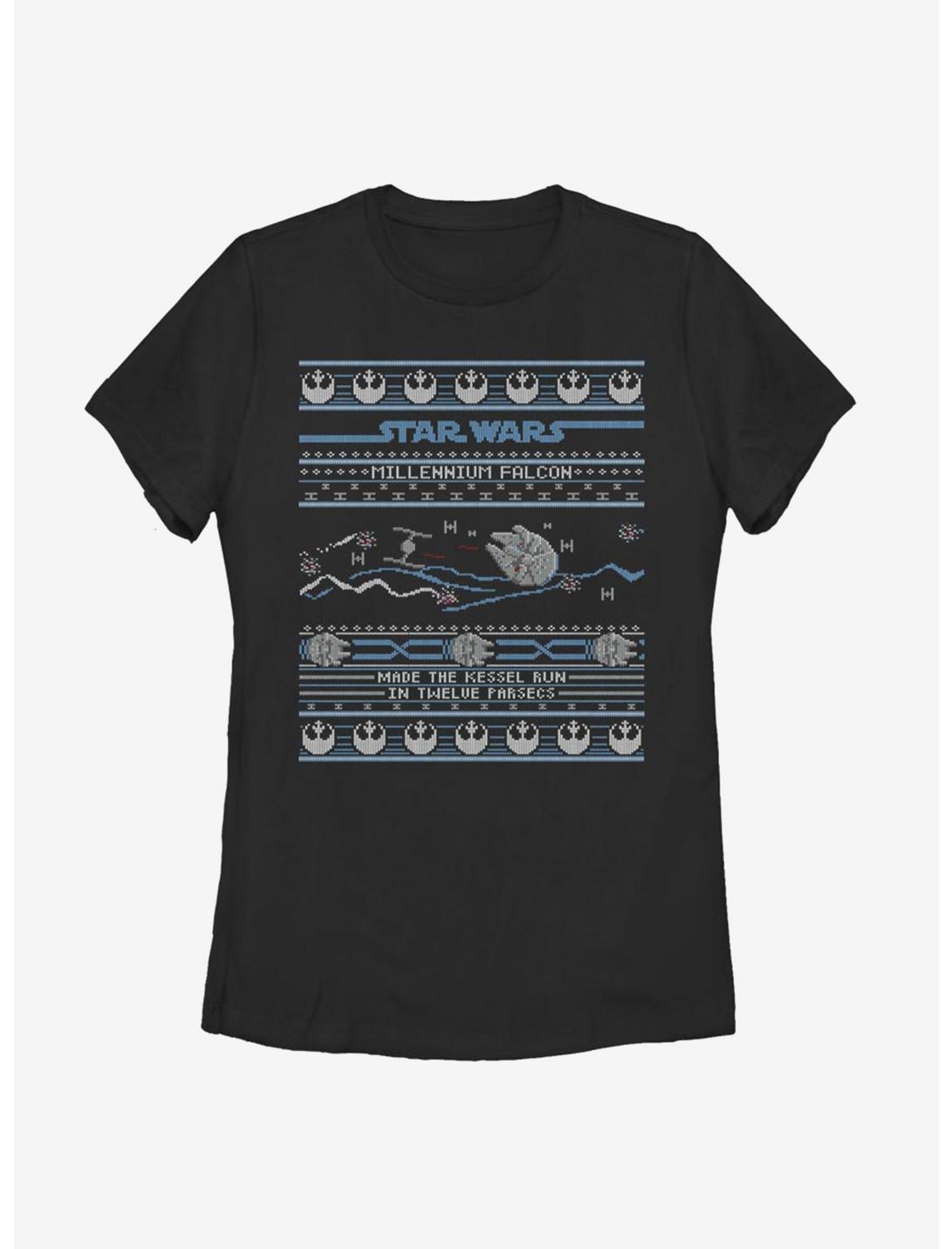 Star Wars Falcon Attack Christmas Pattern Womens T-Shirt, BLACK, hi-res