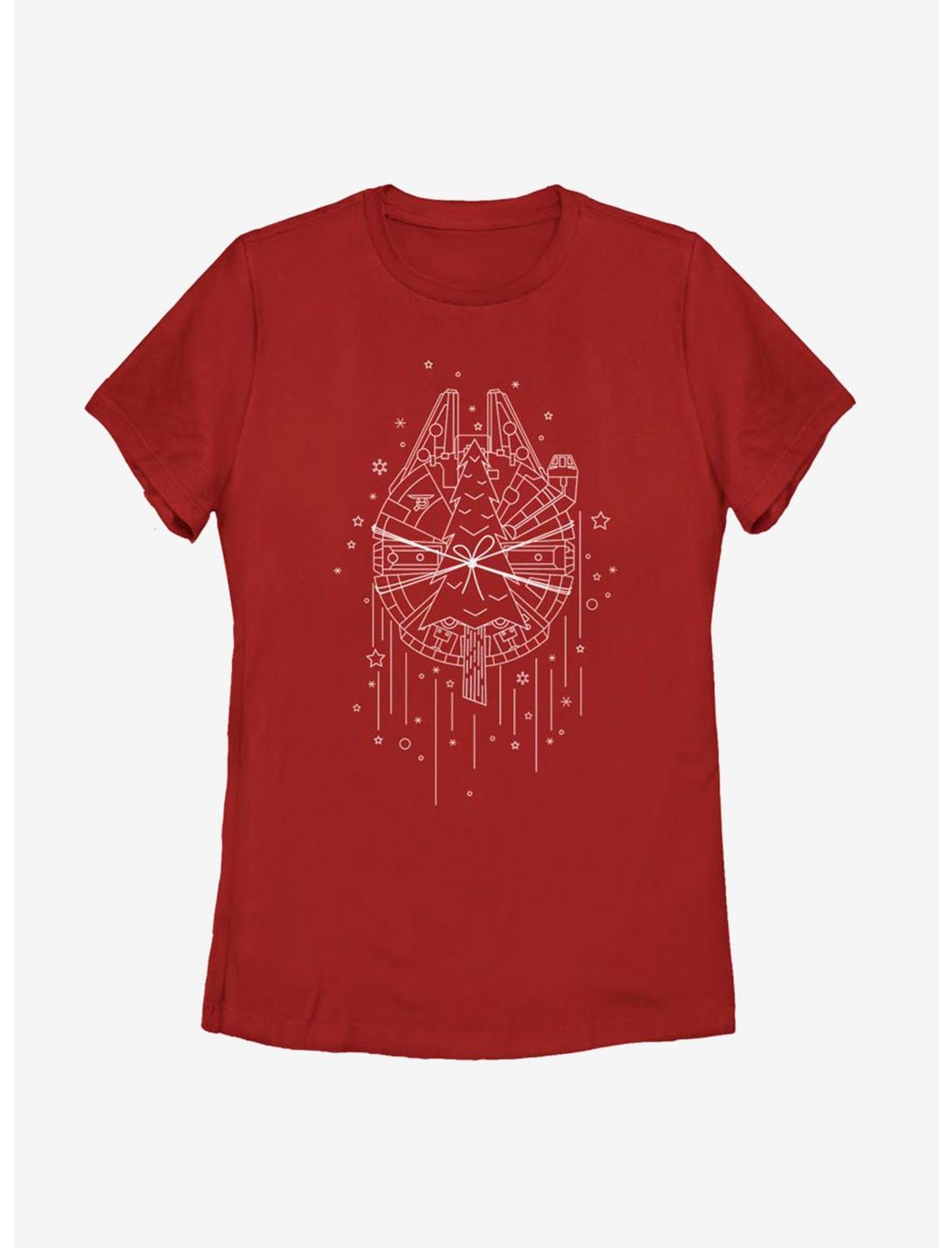 Star Wars Falcon Christmas Line Art Womens T-Shirt, RED, hi-res