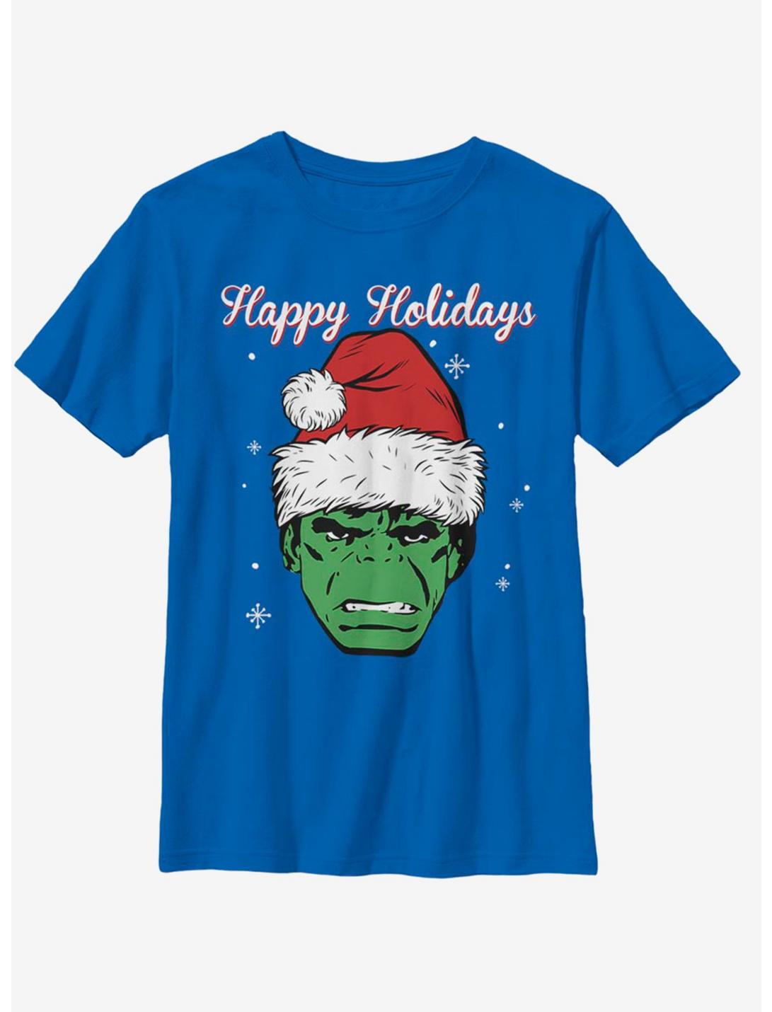 Marvel Hulk Happy Holidays Youth T-Shirt, ROYAL, hi-res