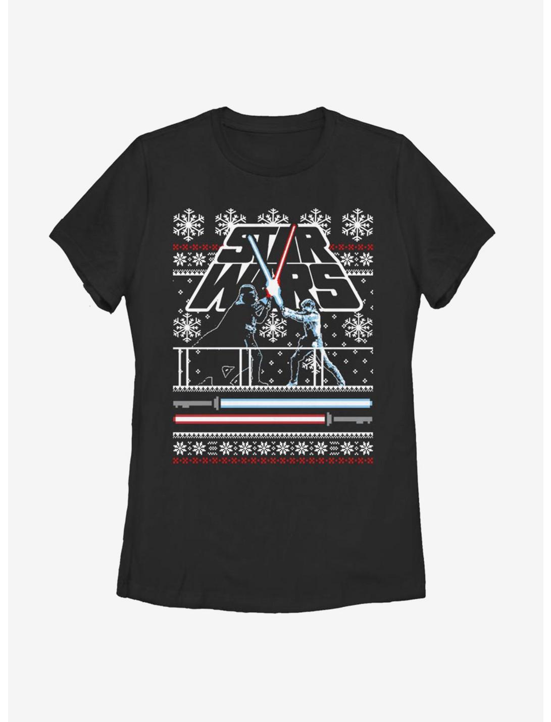 Star Wars Holiday Face Off Christmas Pattern Womens T-Shirt, BLACK, hi-res