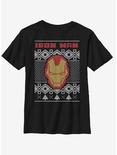 Marvel Iron Man Helmet Christmas Pattern Youth T-Shirt, BLACK, hi-res