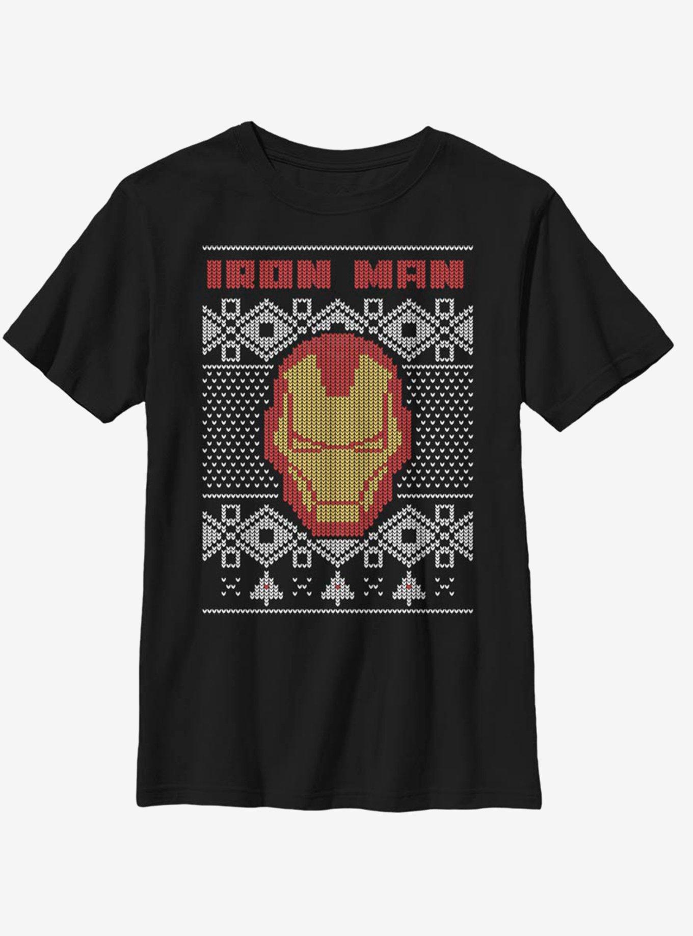 Marvel Iron Man Helmet Christmas Pattern Youth T-Shirt, , hi-res
