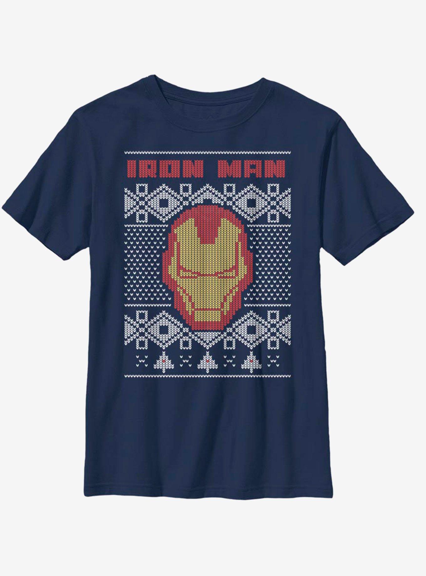 Marvel Iron Man Helmet Christmas Pattern Youth T-Shirt