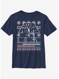 Star Wars Holiday Face Off Christmas Pattern Youth T-Shirt, NAVY, hi-res