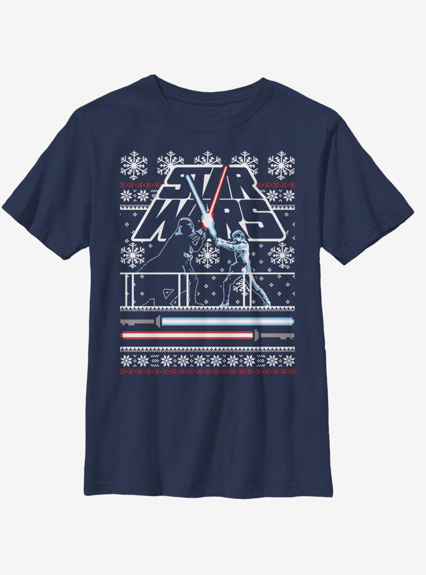 Star Wars Holiday Face Off Christmas Pattern Youth T-Shirt, , hi-res