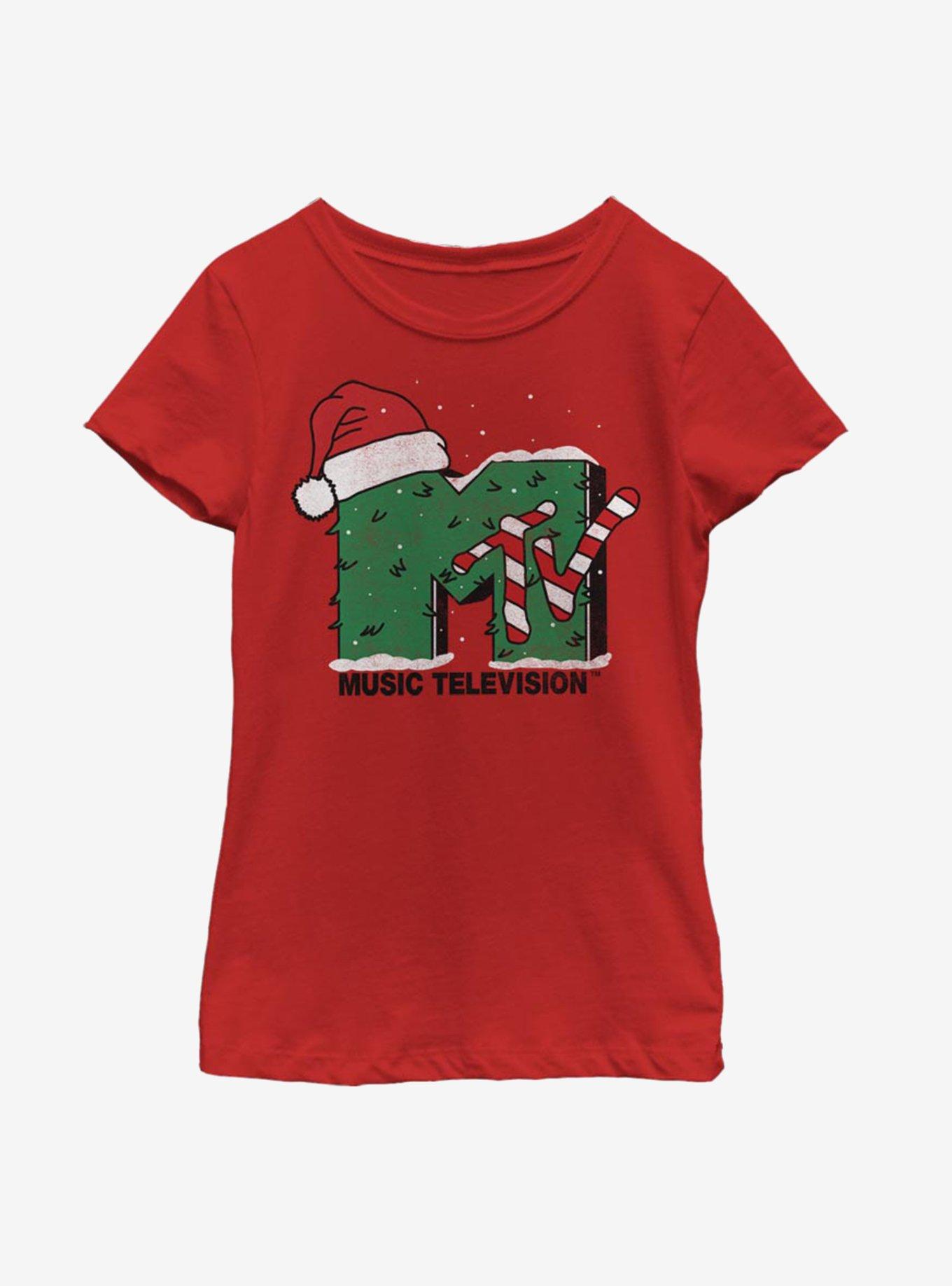 MTV Christmas Logo Youth Girls T-Shirt, RED, hi-res