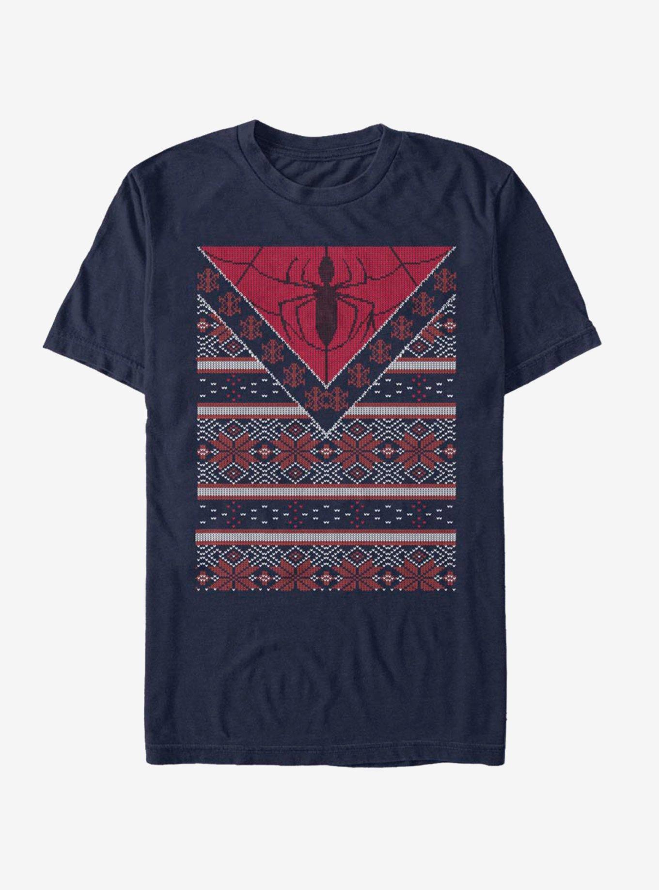 Marvel Spider-Man Spidey Logo Christmas Pattern T-Shirt, NAVY, hi-res