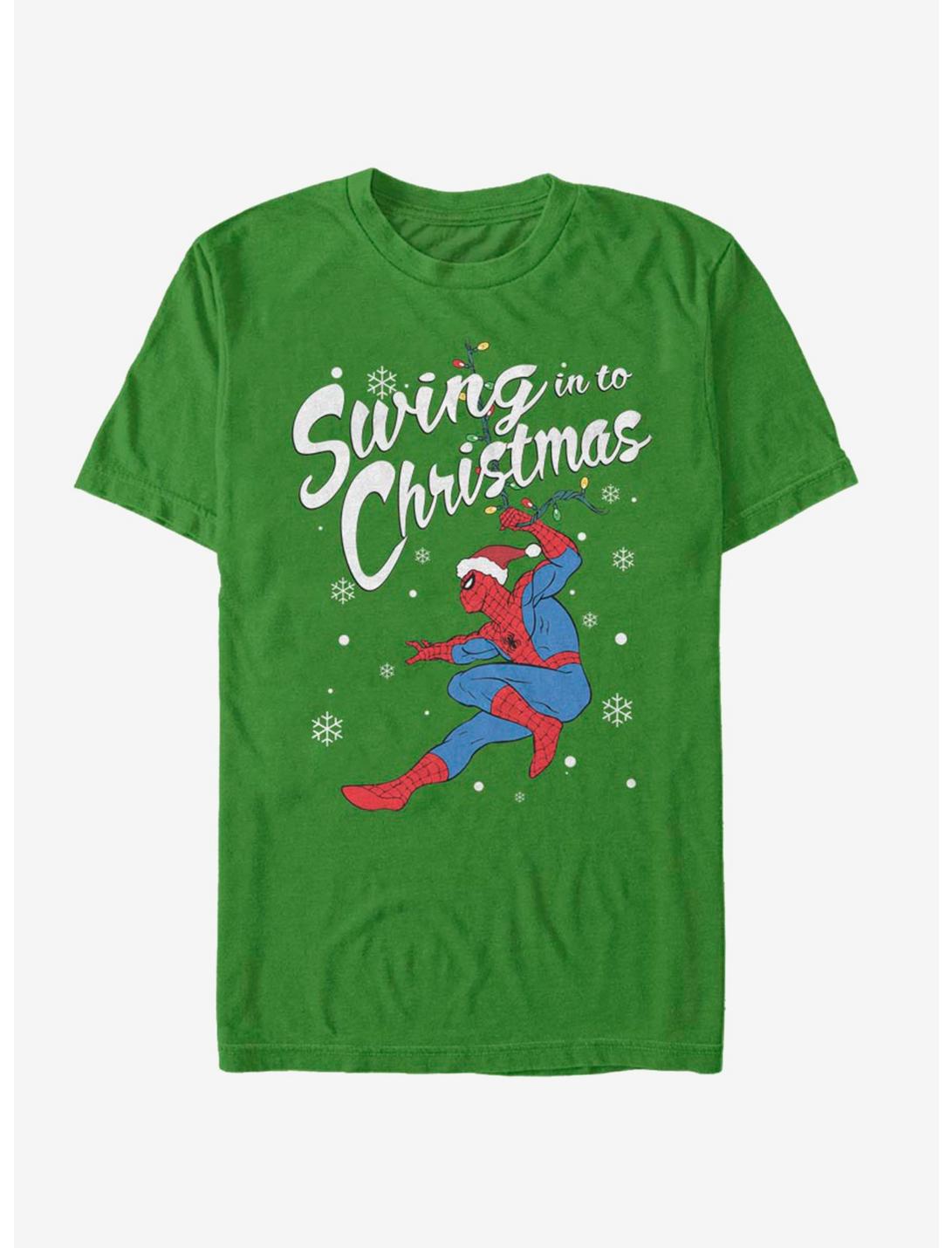 Marvel Spider-Man Swinging Spidey Christmas T-Shirt, KELLY, hi-res