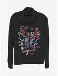 Marvel Spider-Man Jingle All The Way Cowlneck Long-Sleeve Womens Top, BLACK, hi-res
