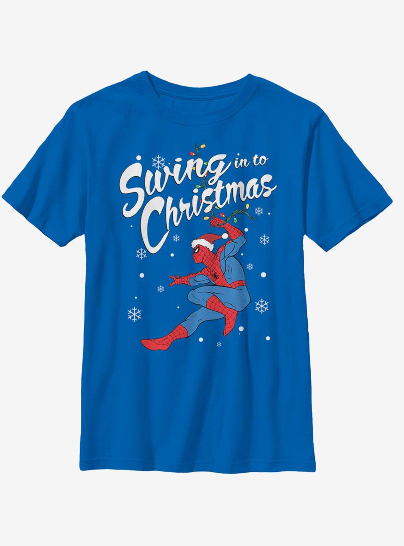 Marvel Spider-Man Swinging Spidey Christmas Youth T-Shirt, , hi-res