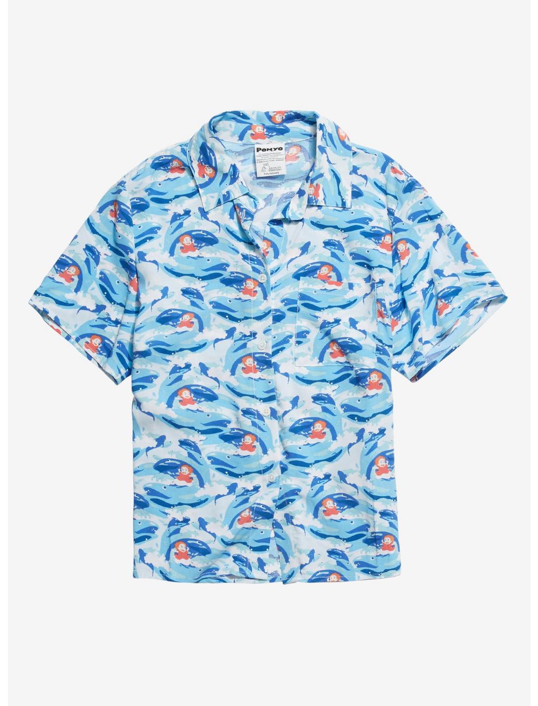 Her Universe Studio Ghibli Capsule Collection Ponyo Wave Print Woven Button-Up, MULTI, hi-res