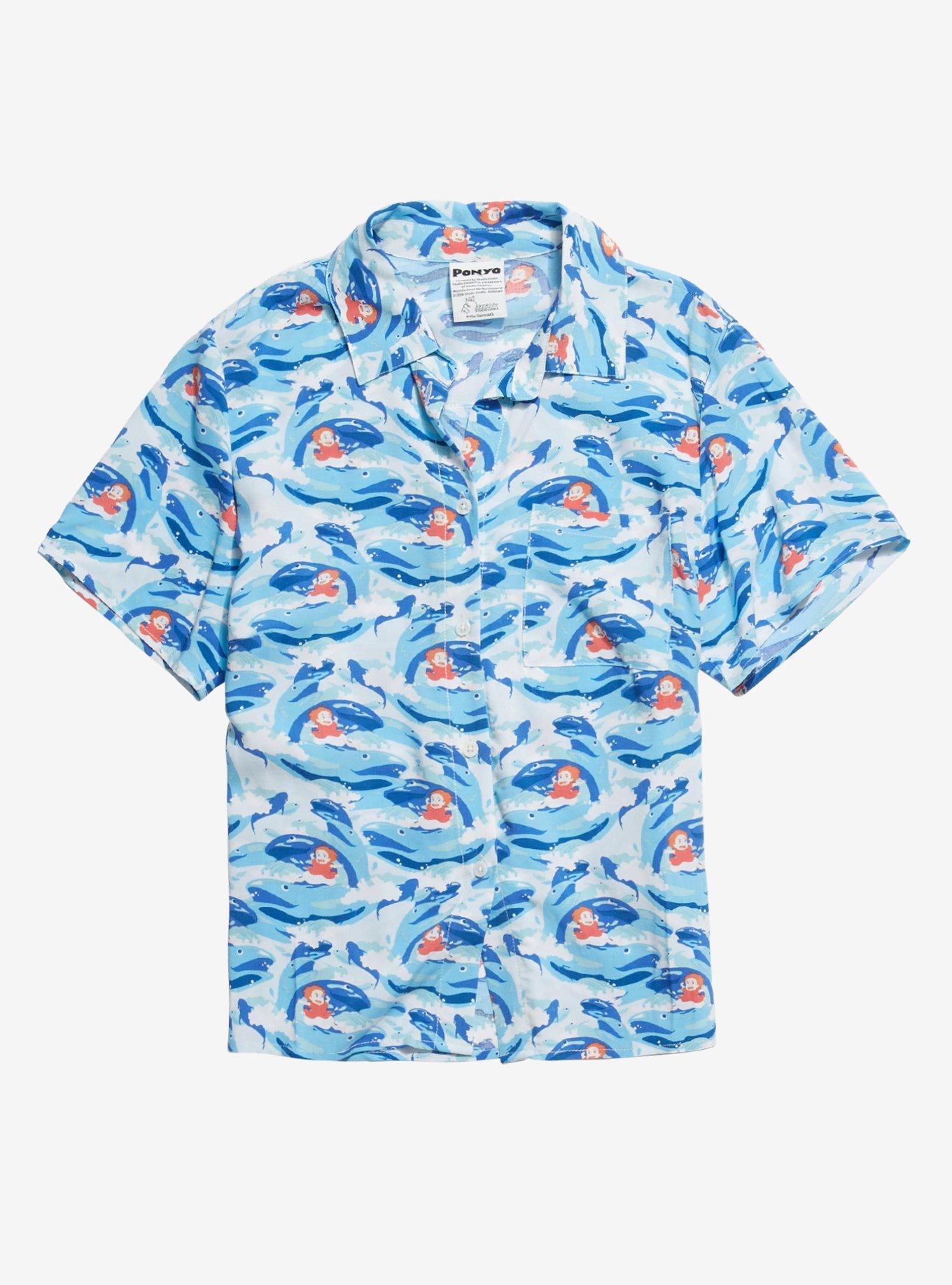 Her Universe Studio Ghibli Capsule Collection Ponyo Wave Print Woven Button-Up, MULTI, hi-res