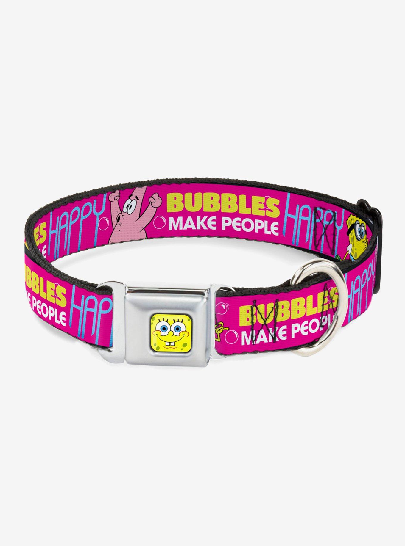 Spongebob Squarepants Patrick Starfish Pose Bubbles Make People Happy Dog Collar Seatbelt Buckle, , hi-res