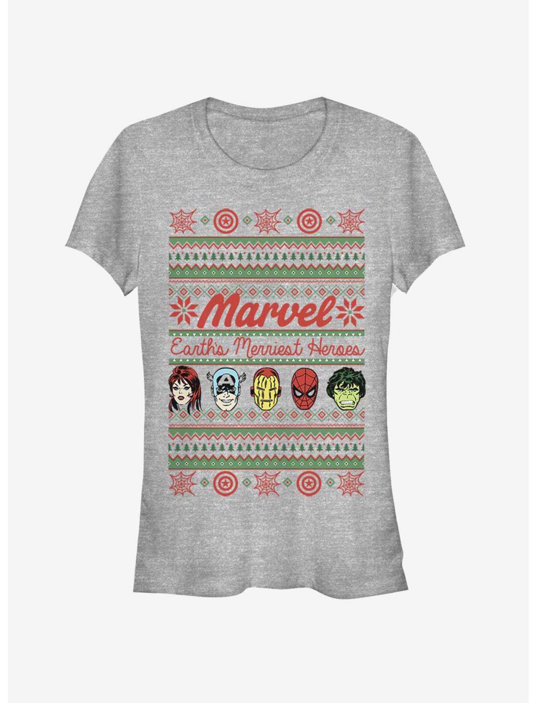 Marvel Avengers Merriest Heroes Ugly Christmas Girls T-Shirt, ATH HTR, hi-res