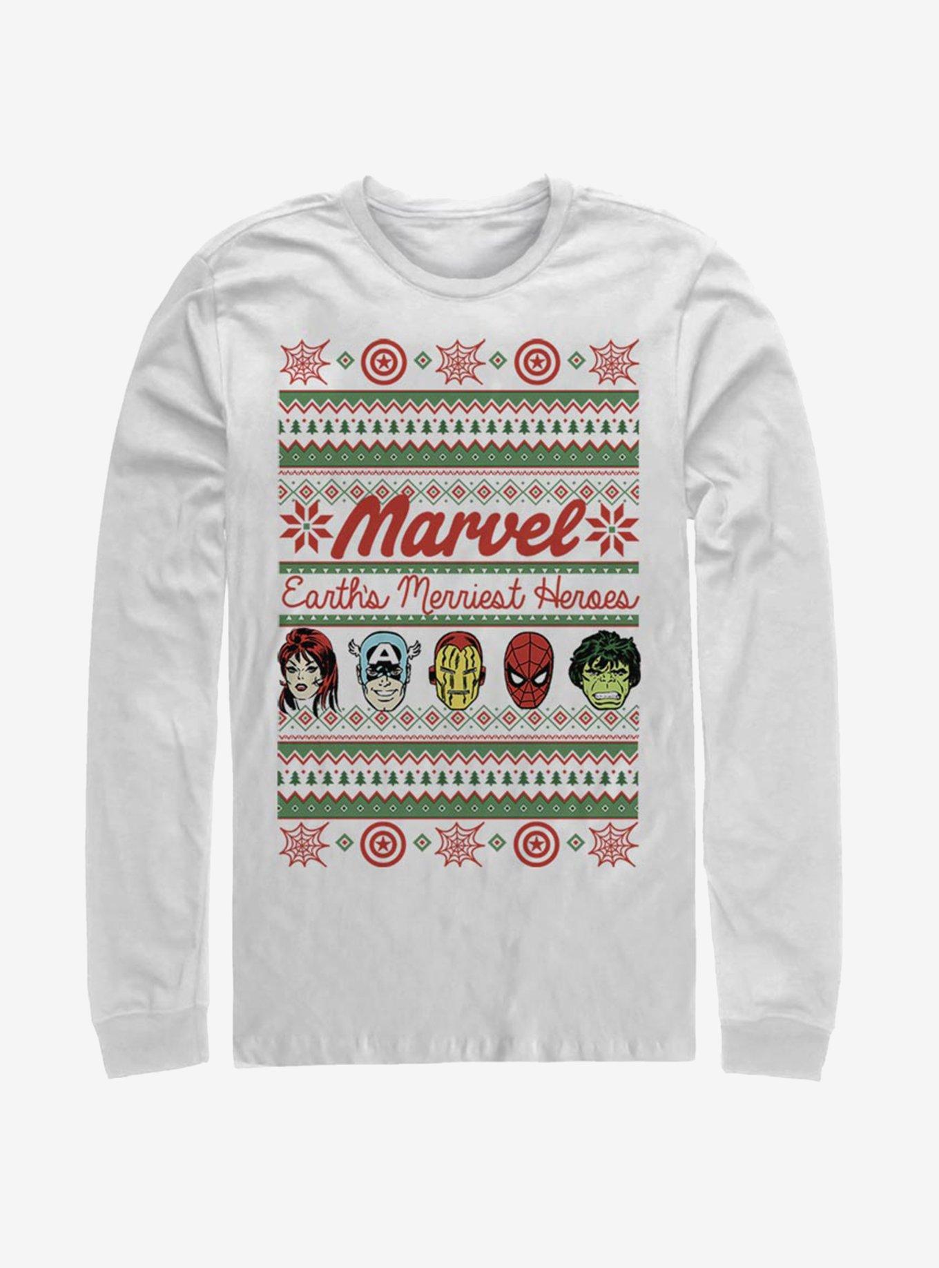 Marvel Avengers Merriest Heroes Ugly Christmas Long-Sleeve T-Shirt